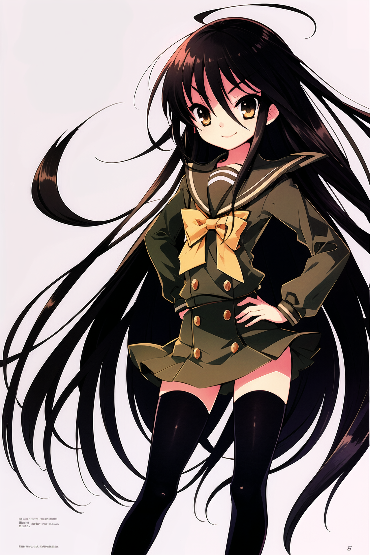 05501-1431682221-shana, long hair, 1girl, alastor (shakugan no shana), thighhighs, school uniform, pendant, solo, jewelry, brown eyes, black hair.png